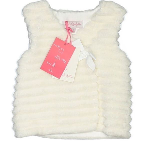 Lili Gaufrette Lora Faux Fur Bow Vest White 18M NWT $164 - Picture 1 of 7